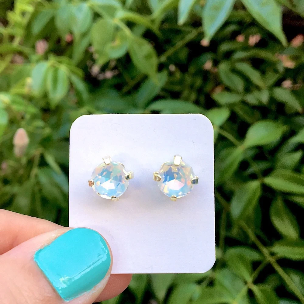 White Opal Aurora Borealis + Silver Crystal Stud Earrings